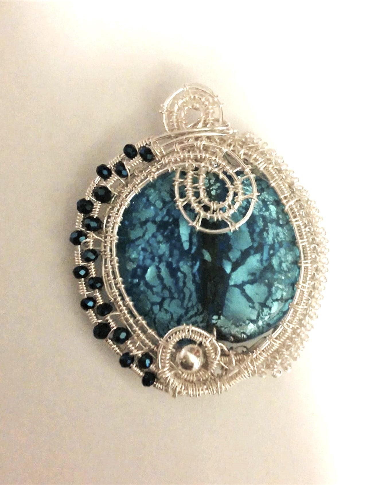 Silver Woven w/Swarovski Beads & a Blue Focus Bead Reversible Necklace