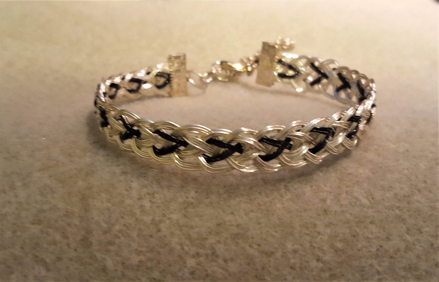 Unisex Braided Bracelets - Silver & Black with Lobster Clasp Size 8