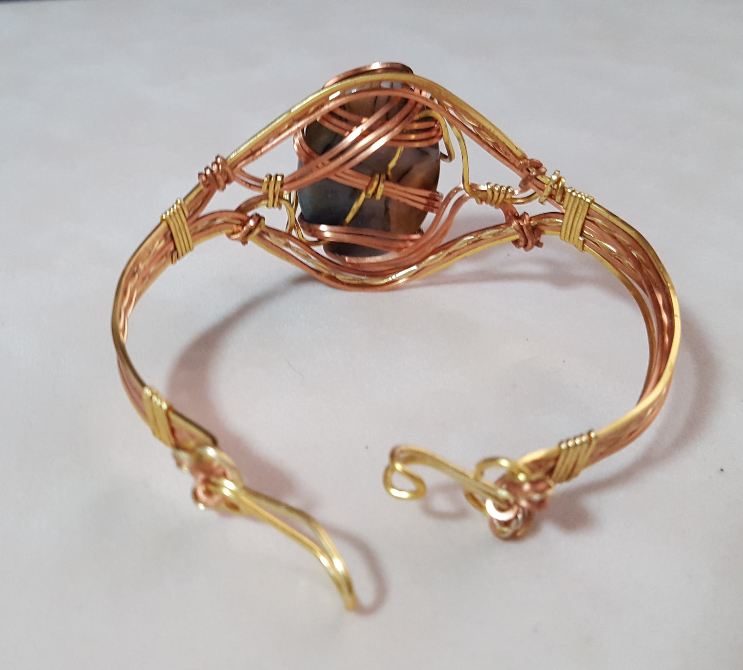 Gold & Copper Wrapped Banded Agate Cuff Bracelet