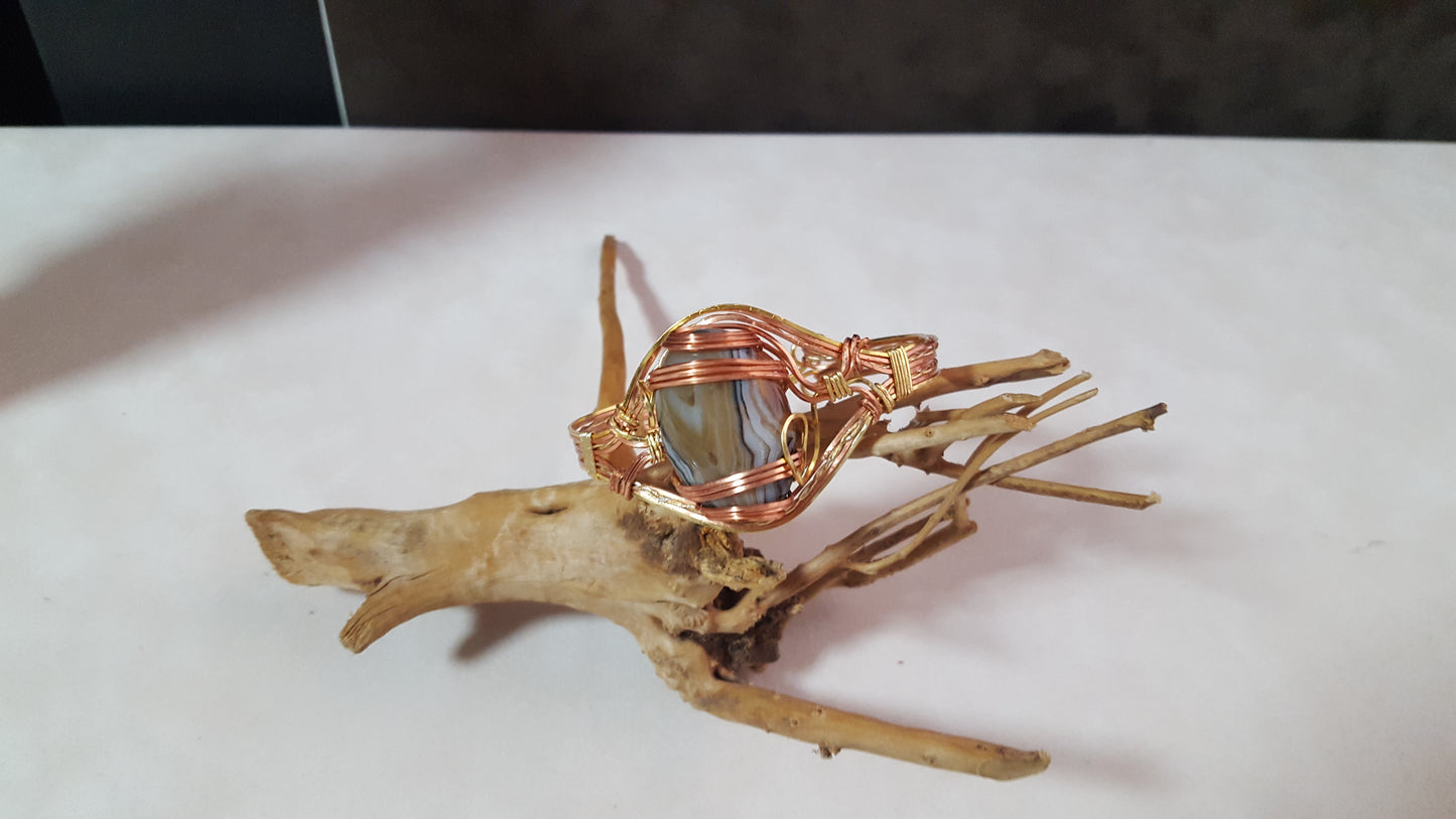 Gold & Copper Wrapped Banded Agate Cuff Bracelet