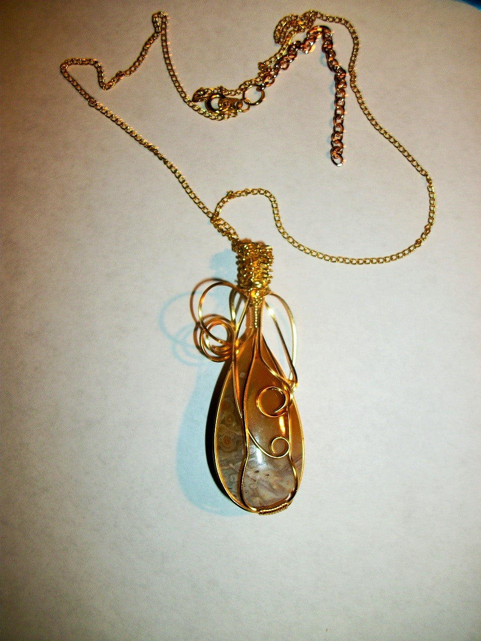 Wire Wrapped Bamboo Leaf Agate Pendant