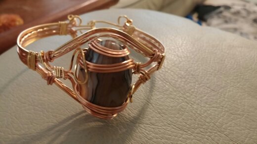 Gold & Copper Wrapped Banded Agate Cuff Bracelet