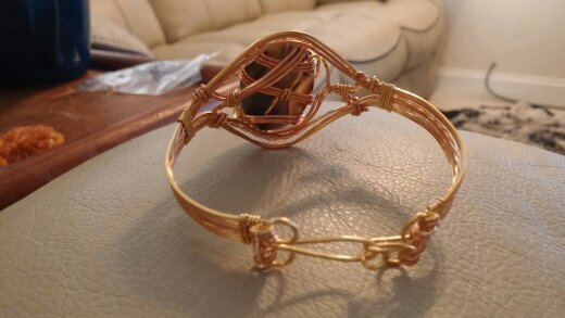Gold & Copper Wrapped Banded Agate Cuff Bracelet