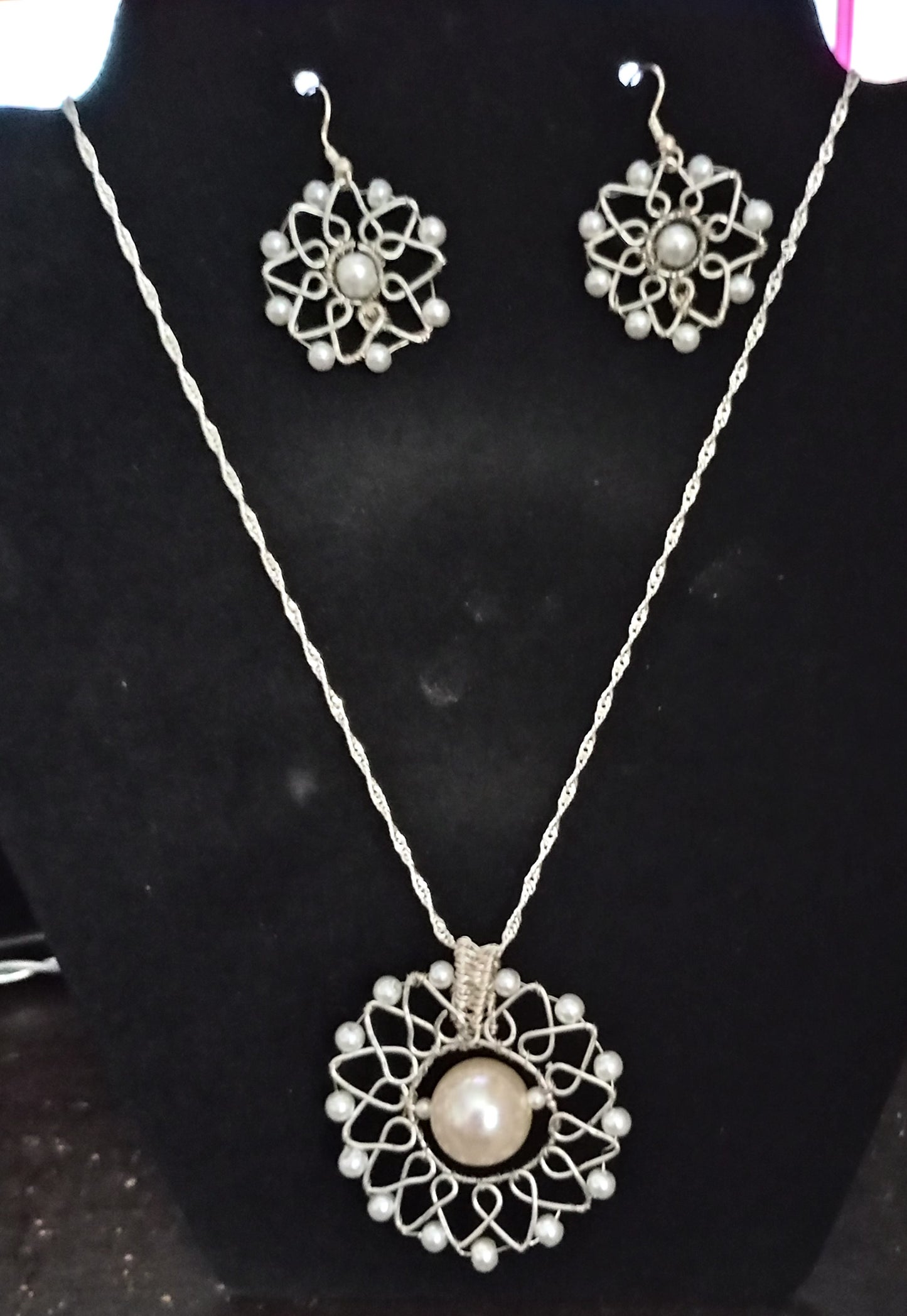 Silver & Pearl Filigree Bridal Set