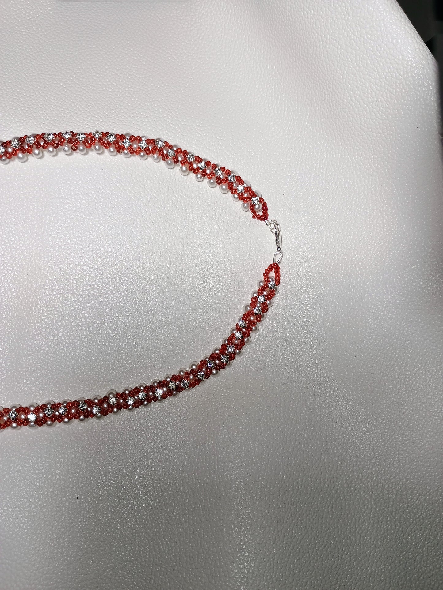 Red & White Pearl & Montee Necklace