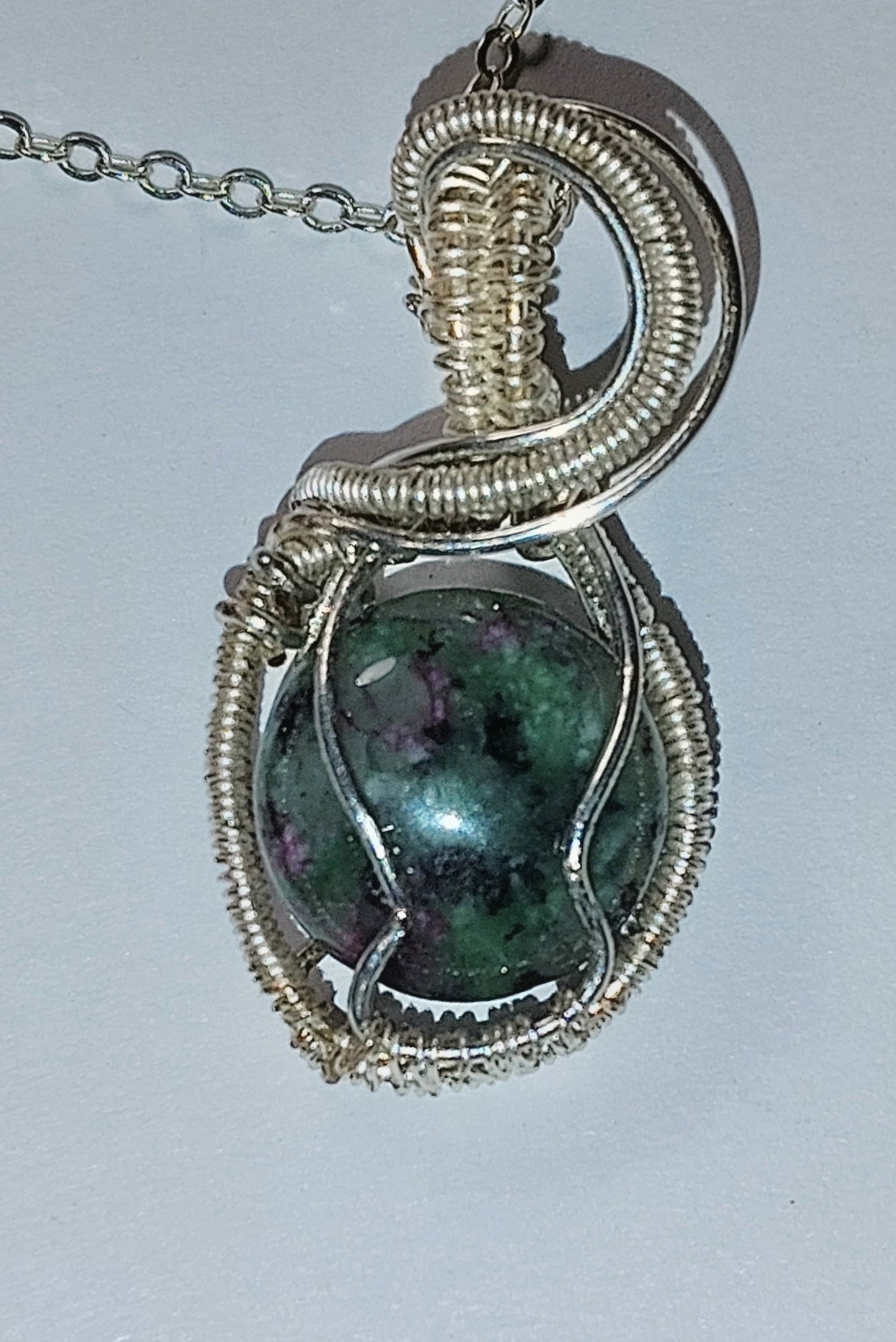 Beautiful Mini Silver-Plated Pendant with a Ruby Zoisite Stone
