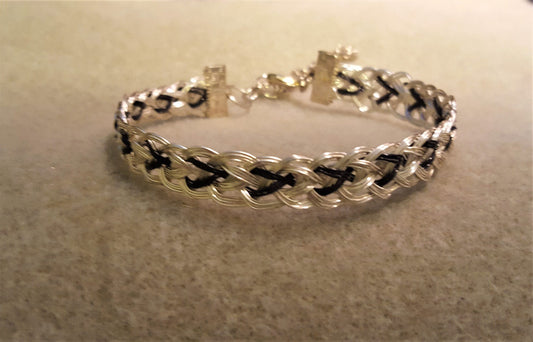 Unisex Braided Bracelets - Silver & Black with Lobster Clasp Size 8