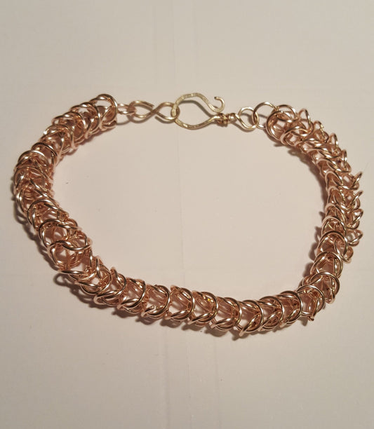 Chainmaille Unisex Bracelets - 1. Rose Gold Plated Byzantine Chainmaille 8"