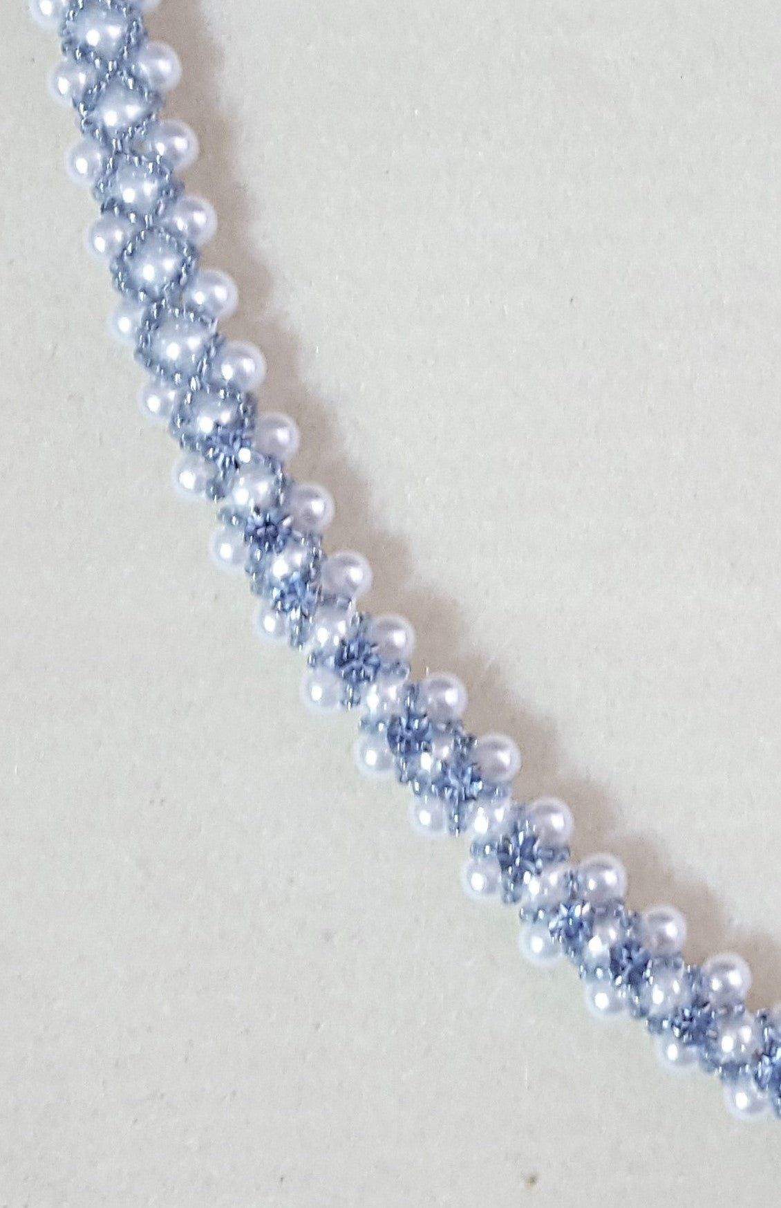 Exquisite Pearl and Blue Crystal Beaded Necklace