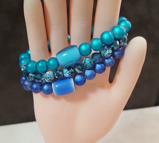 Layered Beaded Bracelets - Blue