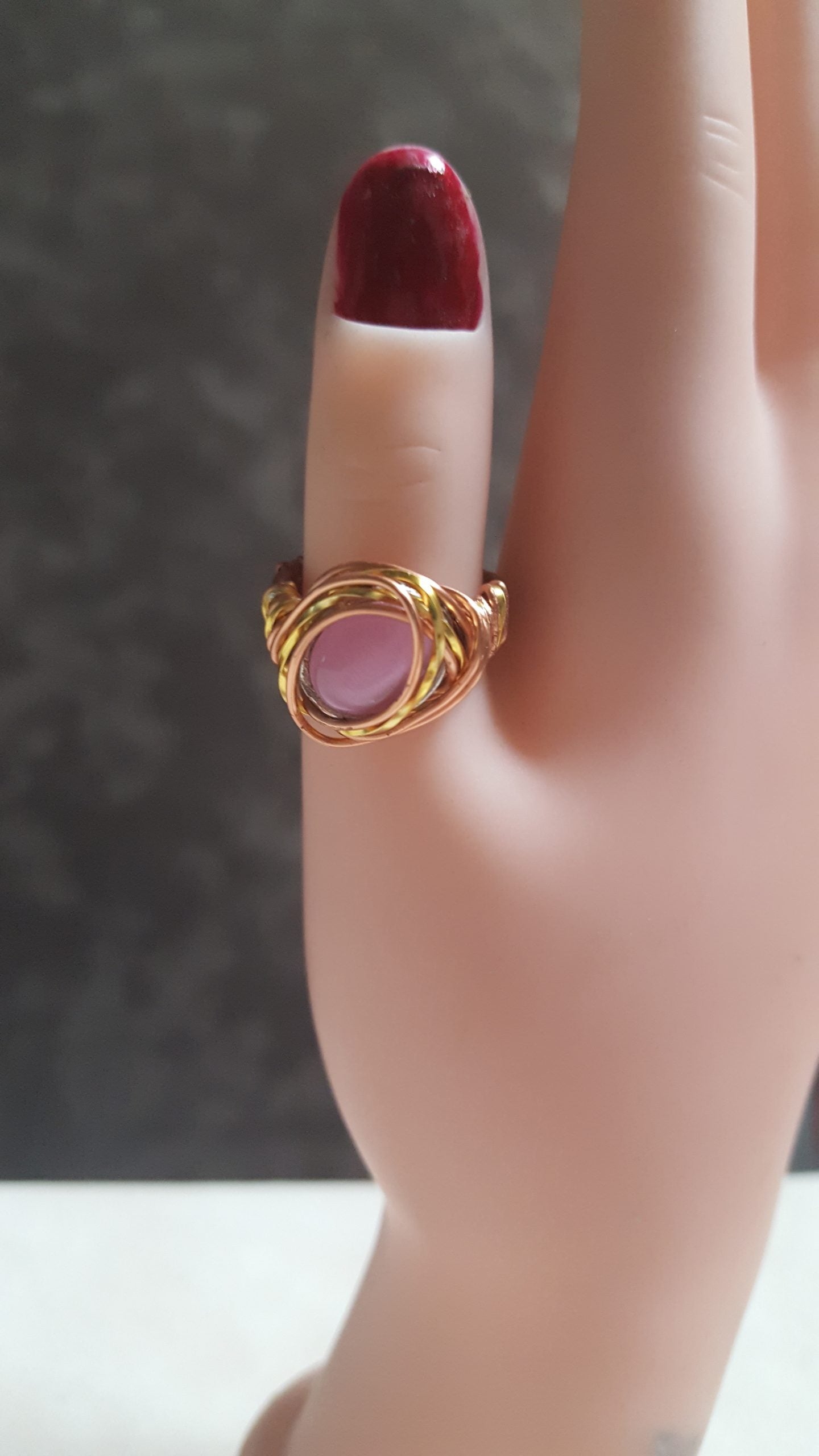 Women's Rings Handcrafted - Women's Gold Plated and Pink adjustable swirl ring