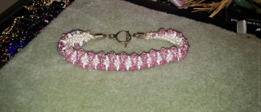 Pretty Beaded Bracelets - Pink & White Pearl