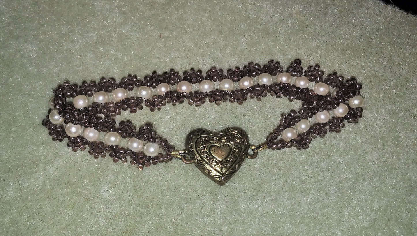Pretty Beaded Bracelets - Brown & Pearl