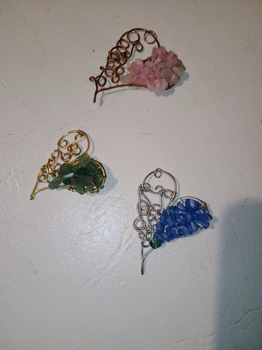 Heart with Rose Quartz, Aventurine and Aquamarine Pendant