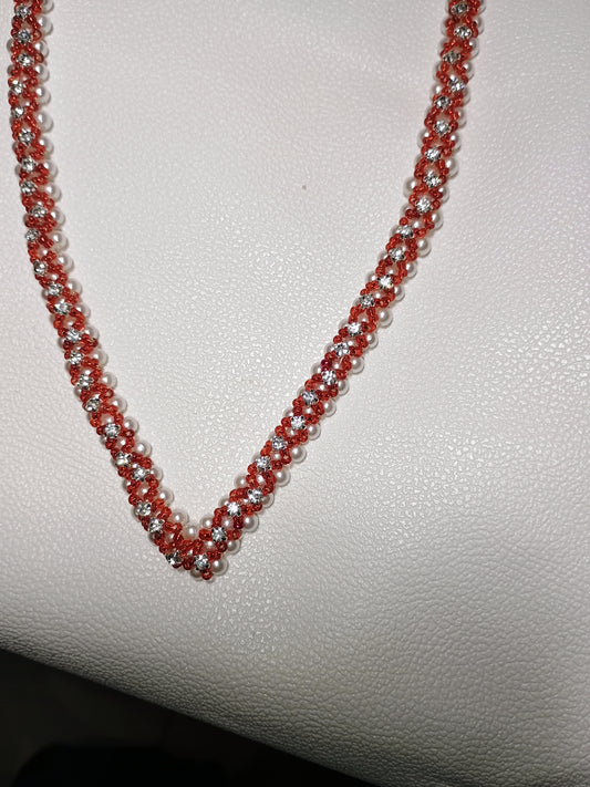 Red & White Pearl & Montee Necklace