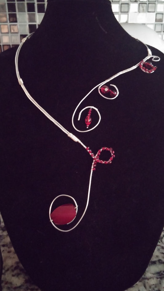 Collar Necklaces - Silver & Red