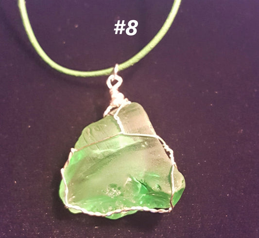 Sea Glass and Shell Pendants - Green Sea Glass