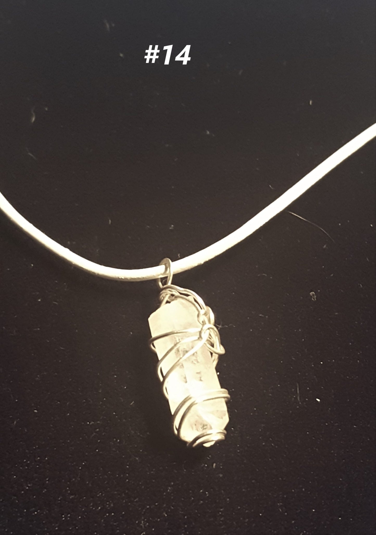 Wrapped Crystal Quartz Points - #16 Silver with white cord