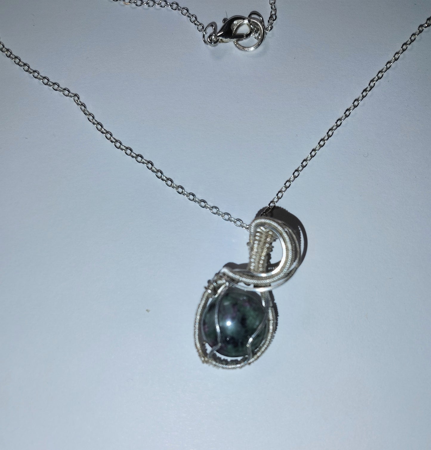 Beautiful Mini Silver-Plated Pendant with a Ruby Zoisite Stone