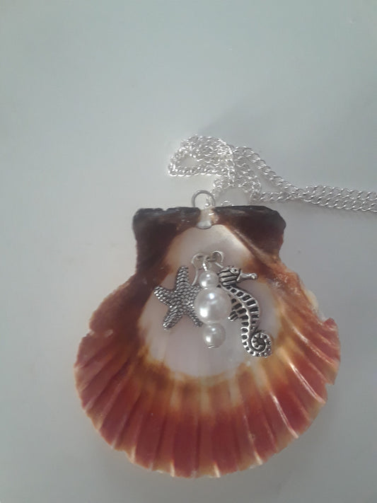 Embellished Seashell Necklaces - White Pearls