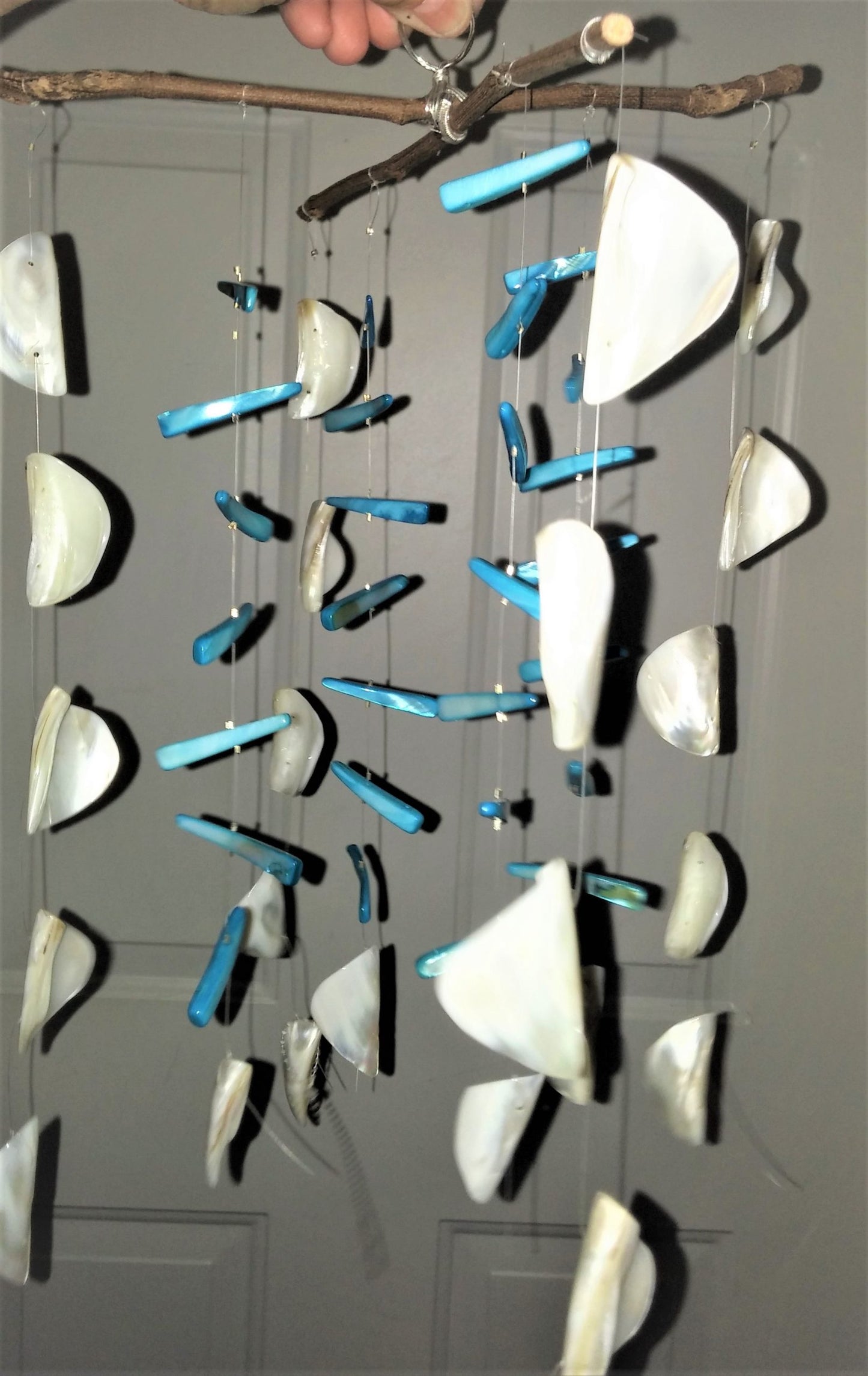 Handcrafted Wind Chimes - White & Blue Shells