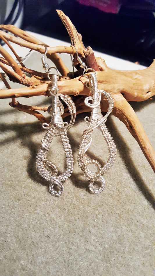 Wire Wrapped Silver-Plated Earrings